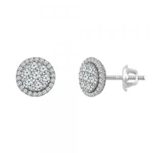 2 Ct. T.w. Diamond Round Halo Cluster Stud Earrings In 14Kt White Gold