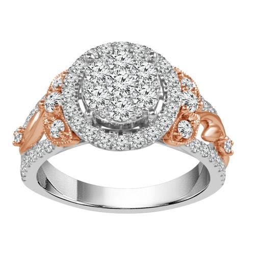 Ultimate Value® Floral Accented Cluster Halo Diamond Engagement Ring - 1 Ct. T.w. in 10K White Rose Gold