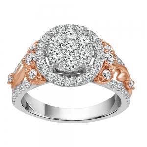 Ultimate Value® Floral Accented Cluster Halo Diamond Engagement Ring - 1 Ct. T.w. in 10K White Rose Gold