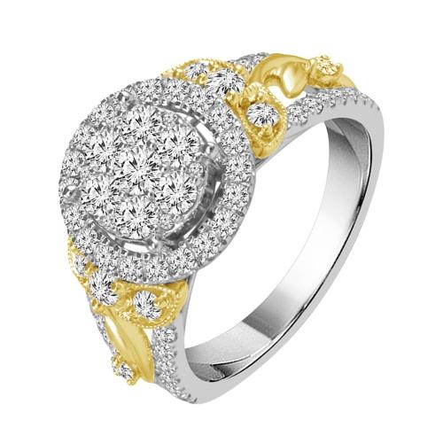 Ultimate Value® Floral Accented Cluster Halo Diamond Engagement Ring - 1 Ct. T.w. in 10K White Yellow Gold