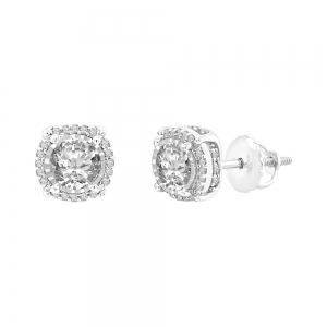 Ultimate Value® Round Halo Diamond Screw Studs - 0.75 Ct. T.w. in 14K White Gold