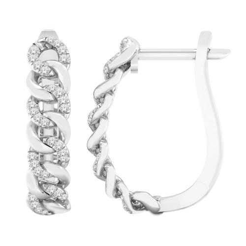 0.15 Ct. T.w. Diamond Round Cuban Hoop Earrings In 10k White Gold