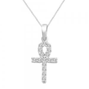 0.05 Ct. T.w. Diamond Ankh Cross Pendant In 10Kt White Gold