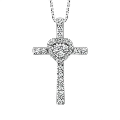 0.25 CT. T.W.  CROSS HEART PENDANT In 10KT Gold