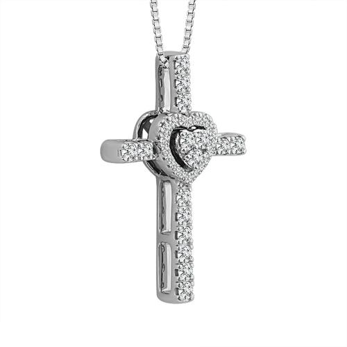 0.25 CT. T.W.  CROSS HEART PENDANT In 10KT Gold