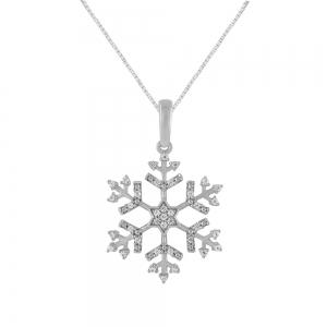 0.15 Ct. T.w. Diamond Snowflake Pendant In 14Kt White Gold