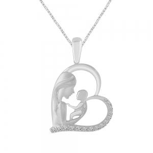Novello Lab-grown Diamonds Mother and Baby Heart Pendant 0.10 Ct. T.w. in 10K White Gold