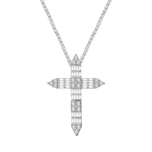 1 Ct. T.w. Diamond Cross Baguette Pendant In 14Kt White Gold