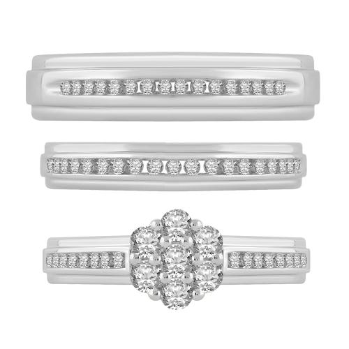 3/4 Ct. T.w. Diamond Trio Bridal Ring Set In 14Kt White Gold
