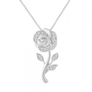 Novello Lab-grown Diamond Rose Flower Pendant 0.10 Ct. T.w. in 10K White Gold