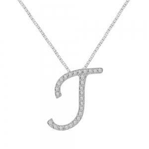 Novello Lab-grown Diamonds Letter T Initial Pendant 0.15 Ct. T.w. in 10K White Gold