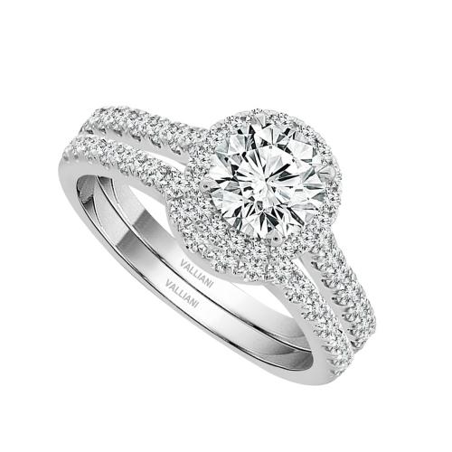1 Ct. Center & 1.75 Ct. T.w. Lab-grown Diamond Round Brilliant Cut Halo Bridal Set - Novello In 14Kt White Gold