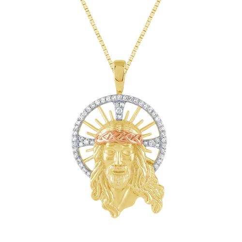 Diamond Tri-color Jesus Face Pendant in 14KT Gold (0.40CT. T.W.)