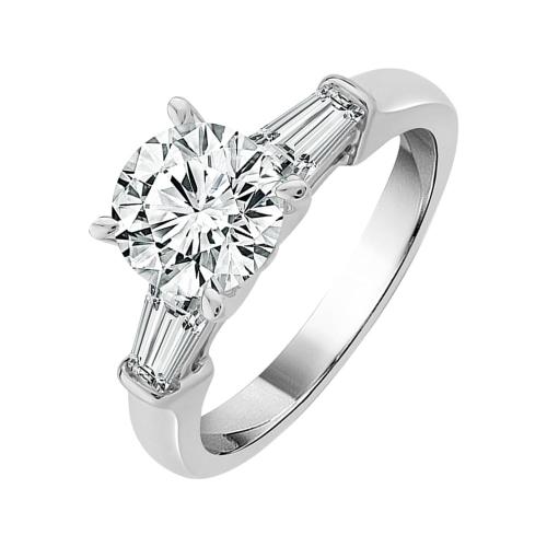 1 Ct. Center & 1/4 Ct. T.w. Lab-grown Diamond Round Brilliant Cut Tapered Baguette Bridal Ring - Novello In 14Kt White Gold