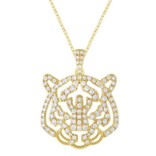 1 Ct. T.w. Diamond Tiger Face Pendant In 14Kt Yellow Gold