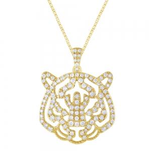 1 Ct. T.w. Diamond Tiger Face Pendant In 14Kt Yellow Gold