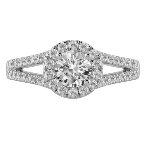 "Novello-Collection" 0.50 CT. CENTER AND 1.00 CT. T.W. LABGROWN ROUND HALO SPLITSHANK SET IN 14K GOLD