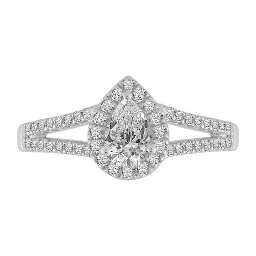 1/2 Ct. Center & 1 Ct. T.w. Lab-grown Pear Halo Split Shank Wedding Ring Set - Novello In 14Kt White Gold