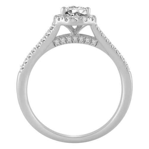 1/2 Ct. Center & 1 Ct. T.w. Lab-grown Pear Halo Split Shank Wedding Ring Set - Novello In 14Kt White Gold