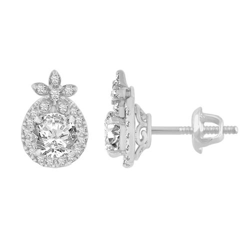 1.25 Ct. T.w. Lab-grown Diamond Round Flower Halo Earrings - Novello In 14Kt White Gold