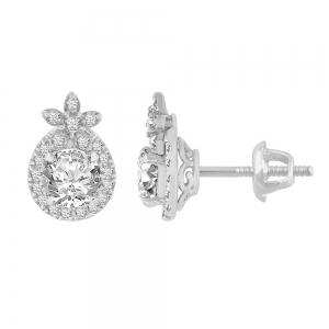1.25 Ct. T.w. Lab-grown Diamond Round Flower Halo Earrings - Novello In 14Kt White Gold