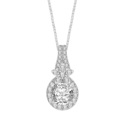 3/4 Ct. Center & 1 Ct. T.w. Lab-grown Diamond Flower Halo Pendant Novello In 14Kt White Gold