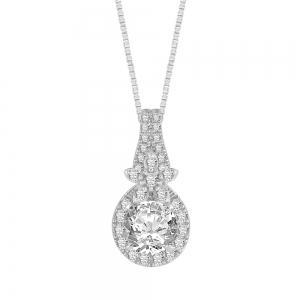 3/4 Ct. Center & 1 Ct. T.w. Lab-grown Diamond Flower Halo Pendant Novello In 14Kt White Gold
