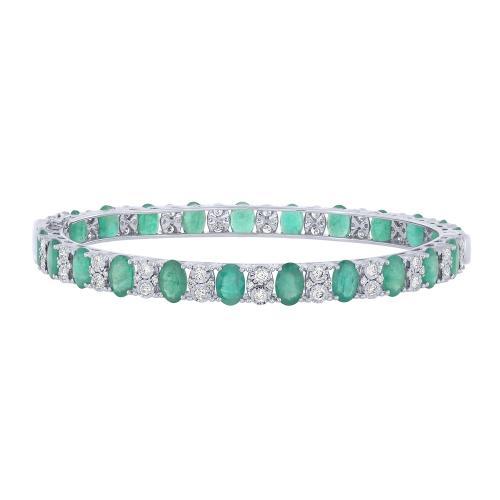 Emerald and Diamond Station Bangle - 8.65 Ct. T.w. in 14K White Gold