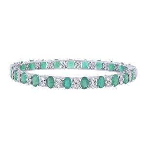 Emerald and Diamond Station Bangle - 8.65 Ct. T.w. in 14K White Gold
