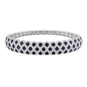 Diamond and Sapphire Lattice Bangle - 2.65 Ct. T.w. in 14K White Gold