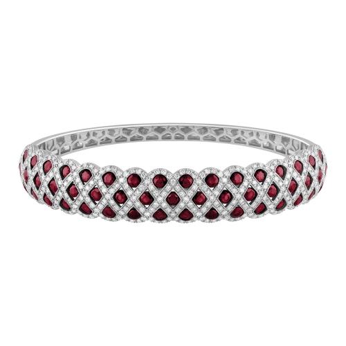 Diamond and Ruby Lattice Bangle - 2.65 Ct. T.w. in 14K White Gold