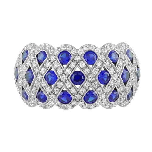 Diamond & Sapphire Lattice Ring - 0.65 Ct. T.w. in 14K White Gold
