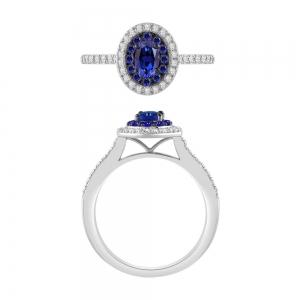 Oval Sapphire Double Halo Diamond Ring - 0.30 Ct. T.w. in 14K White Gold