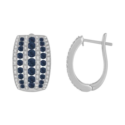 Graduated Sapphire and Diamond Huggie Hoops - 0.70 Ct. T.w. in 14K White Gold