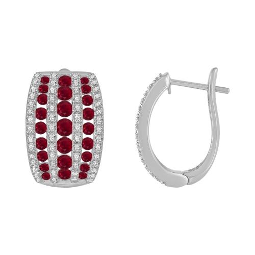 Graduated Ruby and Diamond Huggie Hoops - 0.70 Ct. T.w. in 14K White Gold