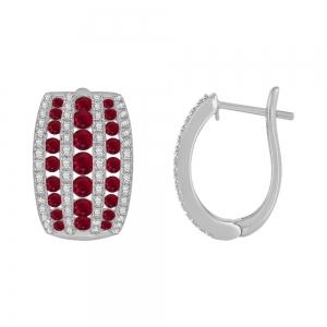 Graduated Ruby and Diamond Huggie Hoops - 0.70 Ct. T.w. in 14K White Gold