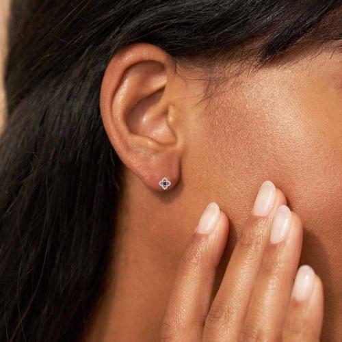 Novello Lab-grown Diamonds Sapphire Floral Earrings 0.15 Ct. T.w. in 10K White Gold