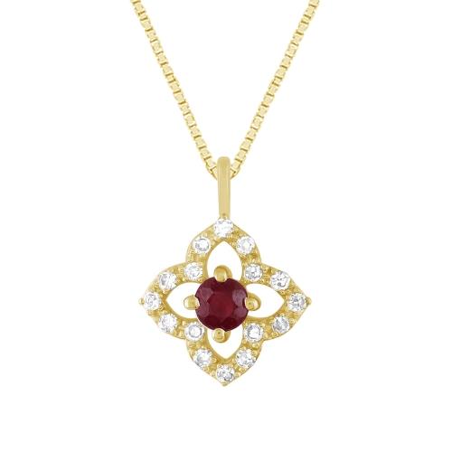 Floral Ruby and Diamond Pendant - 0.20 Ct. T.w. in 10K Yellow Gold