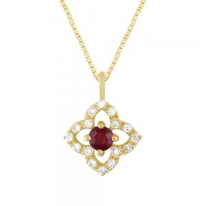 Floral Ruby and Diamond Pendant - 0.20 Ct. T.w. in 10K Yellow Gold