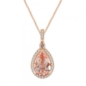 Pear-cut Morganite Halo Diamond Pendant - 2.70 Ct. T.w. in 10K Rose Gold