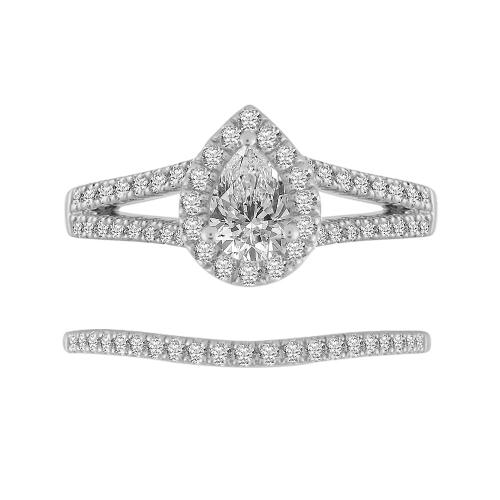 Diani® Brilliant-cut Pear Halo Bridal Ring Set - 1 Ct. T.w. in 14K White Gold