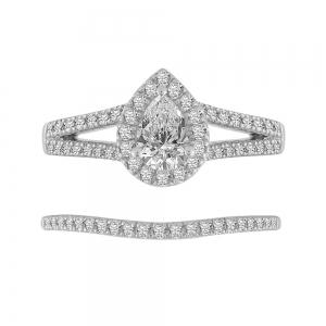 Diani® Brilliant-cut Pear Halo Bridal Ring Set - 1 Ct. T.w. in 14K White Gold