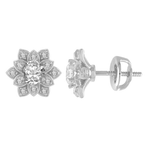 1/2 Ct. Center & 0.62 Ct. T.w. Lab-grown Diamond Flower Solitaire Stud Earrings - Novello In 14Kt White Gold