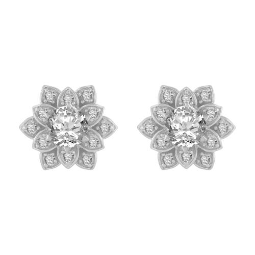 1/2 Ct. Center & 0.62 Ct. T.w. Lab-grown Diamond Flower Solitaire Stud Earrings - Novello In 14Kt White Gold