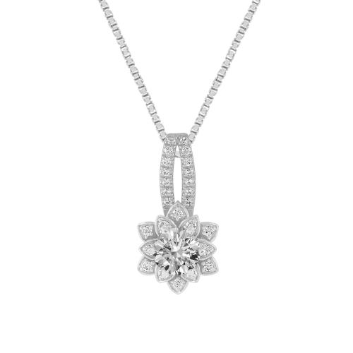 3/4 Ct. Center & 1 Ct. T.w. Lab-grown Diamond Flower Pendant Novello In 14Kt White Gold