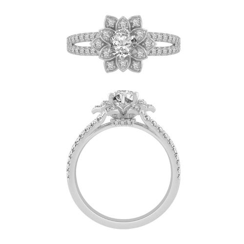 0.6 Ct. Center & 1.1 Ct. T.w. Lab-grown Flower Split Shank Engagement Ring - Novello In 14Kt White Gold