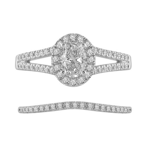 Diani® Brilliant-cut Oval Halo Bridal Ring Set - 1 Ct. T.w. in 14K White Gold
