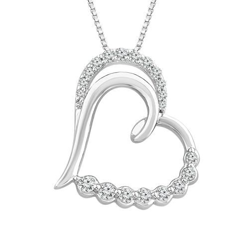 0.17 CT T.W. Diamond Contemporary Double-lined Heart-shaped Pendant In 14KT White Gold