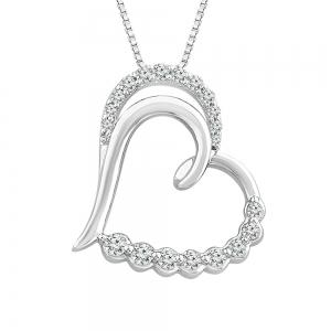 0.17 CT T.W. Diamond Contemporary Double-lined Heart-shaped Pendant In 14KT White Gold