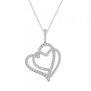 1/5 CT T.W. Diamond Heart within a Heart Pendant In 10KT White Gold